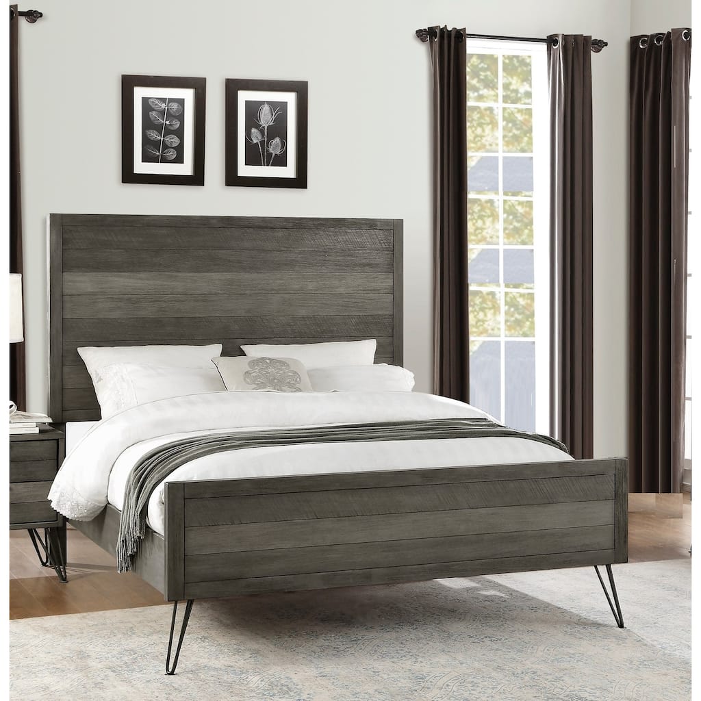 3-Tone Gray Finish Panel Bed 1pc Metal Legs