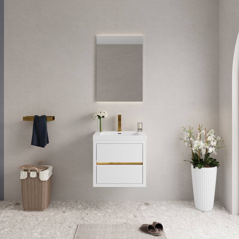 Wall-Mounted Bathroom Vanity with Stone Resin Top - 23.62'' x 19.69'' x 22.44'' - Glossy White