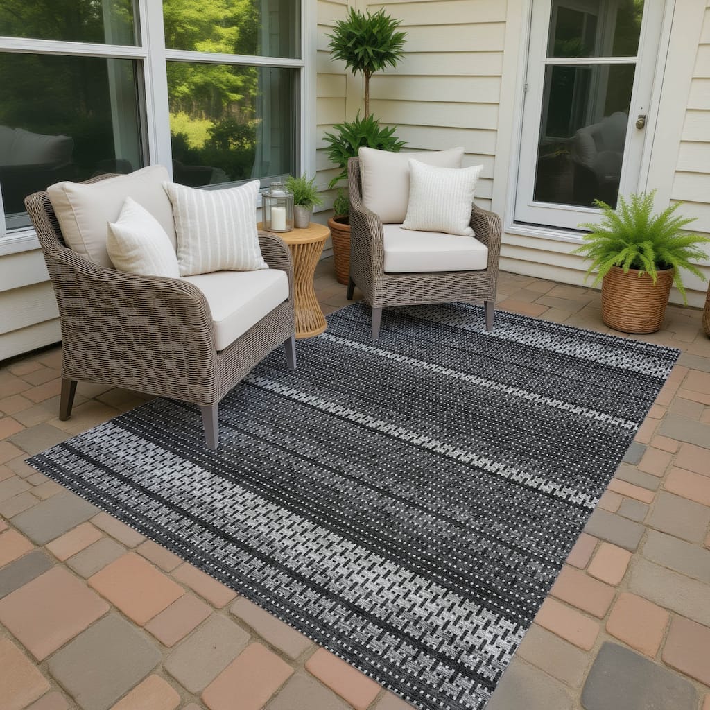 Machine Washable Indoor/ Outdoor Boho Stripe Chantille Rug