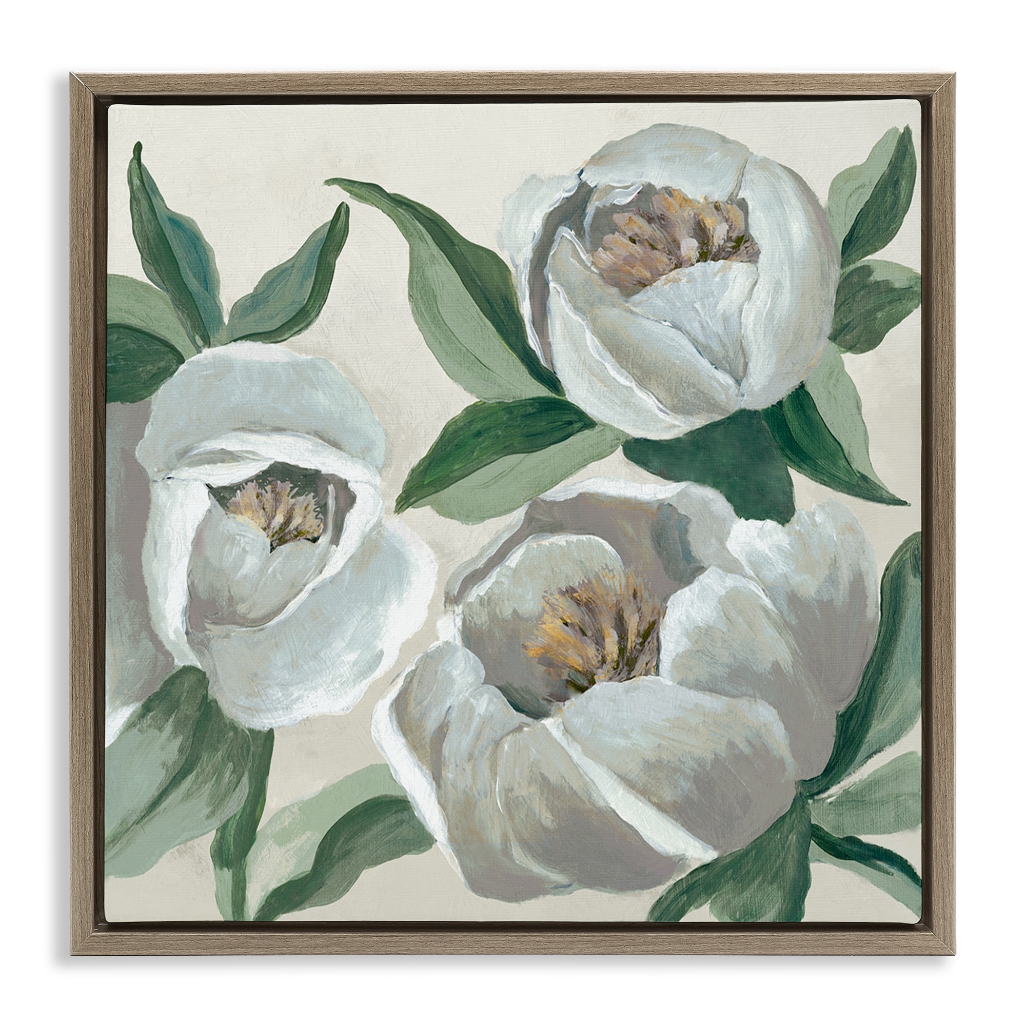 Stupell Round White Peonies Framed Floater Canvas Wall Art Design By Jacob Q