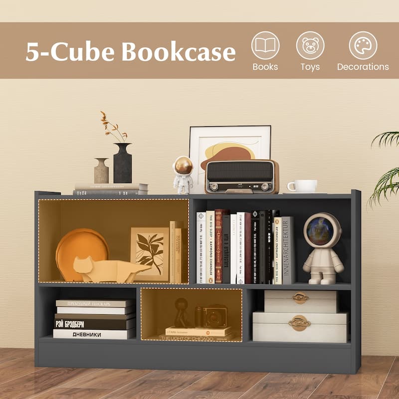 Kids Storage Cabinet with 5 Cubes and Display Shelf Bookcase Organizer for Bedroom and Playroom - 44" x 12" x 24" (L x W x H)