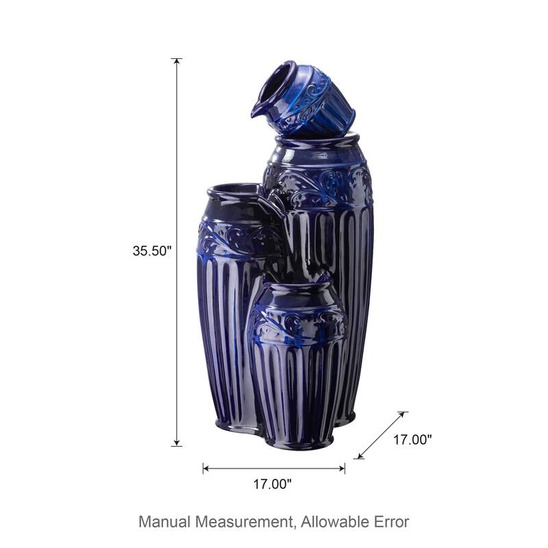 Glitzhome 27"H/35"H 4-Tier Embossed Pattern LED Ceramic Pots Fountain