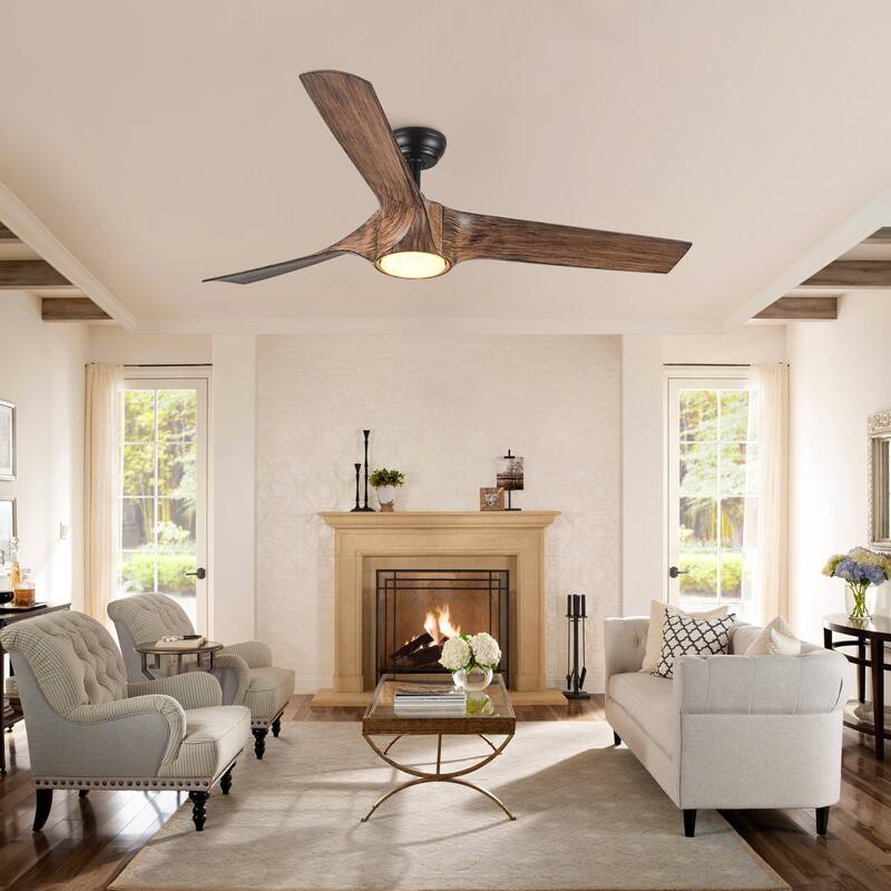 56 in. Indoor Brown Imitation Wood Ceiling Fan with Light and Remote Control, DC Reversible Motor - 56 INCHES - 56 INCHES - Browm - Remote