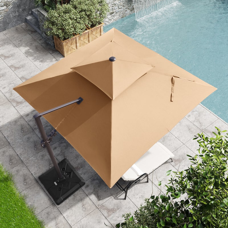 13 x 10 FT Outdoor Patio Cantilever LED Lighted Double Vented Umbrella with Base
