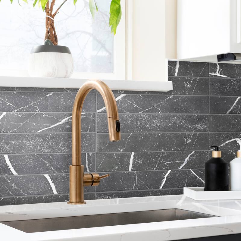 Merola Tile Tinos Black 3.13" x 17.38" Porcelain Floor and Wall Tile