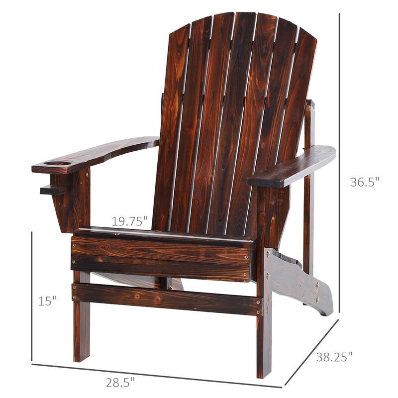 Outsunny Wooden Adirondack Chair, Outdoor Patio Lawn Chair with Cup Holder, Classic Lounge for Deck, Garden, Backyard, Fire Pit
