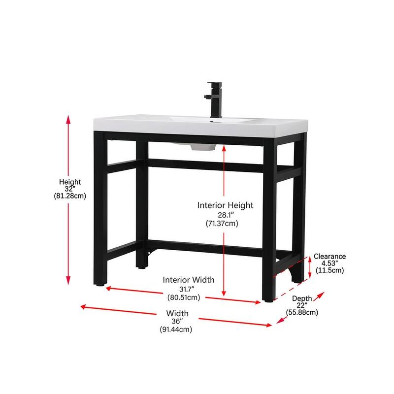 Elegant Lighting VF14536 Raya 36" Rectangular Iron Console Bathroom