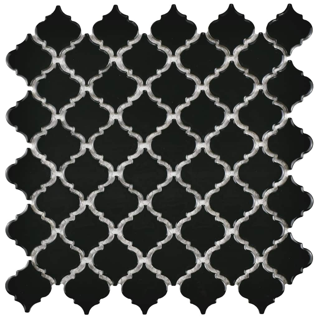 Merola Tile Hudson Tangier Glossy Black 12-3/8" x 12-3/8" Porcelain Floor and Wall Tile
