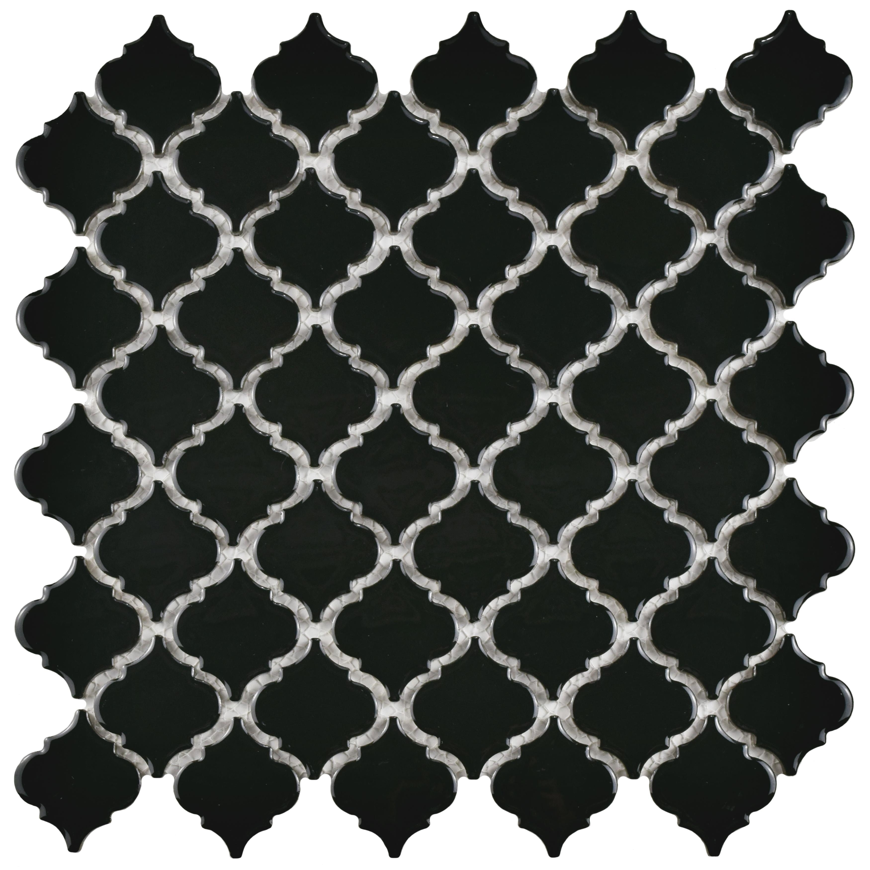 Merola Tile Hudson Tangier Glossy Black 12-3/8" x 12-3/8" Porcelain Floor and Wall Tile