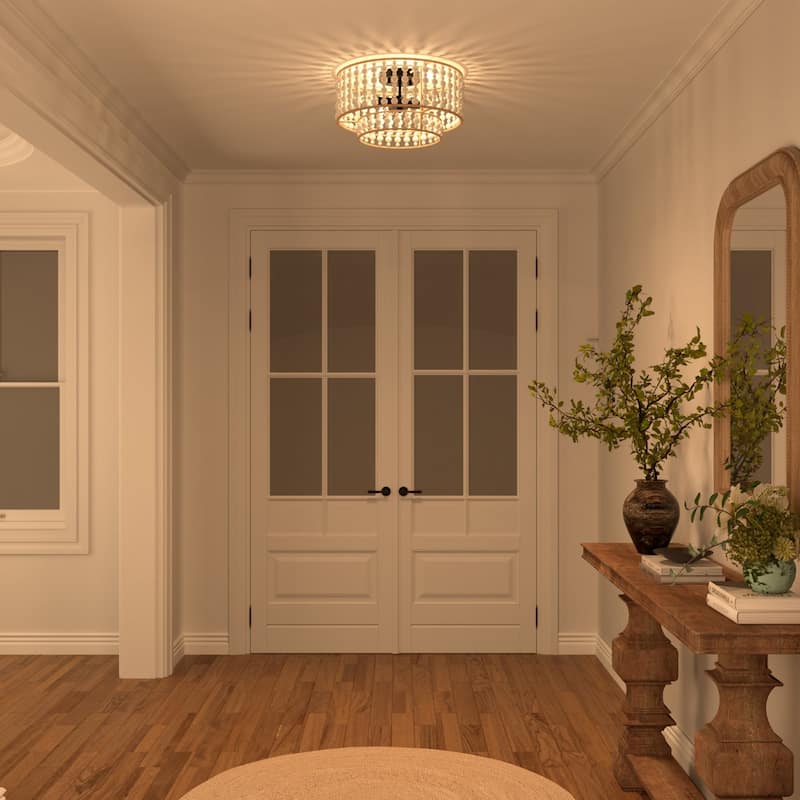 Keronue 3-light Farmhouse Wood Beaded Flush Mount Ceiling Lights