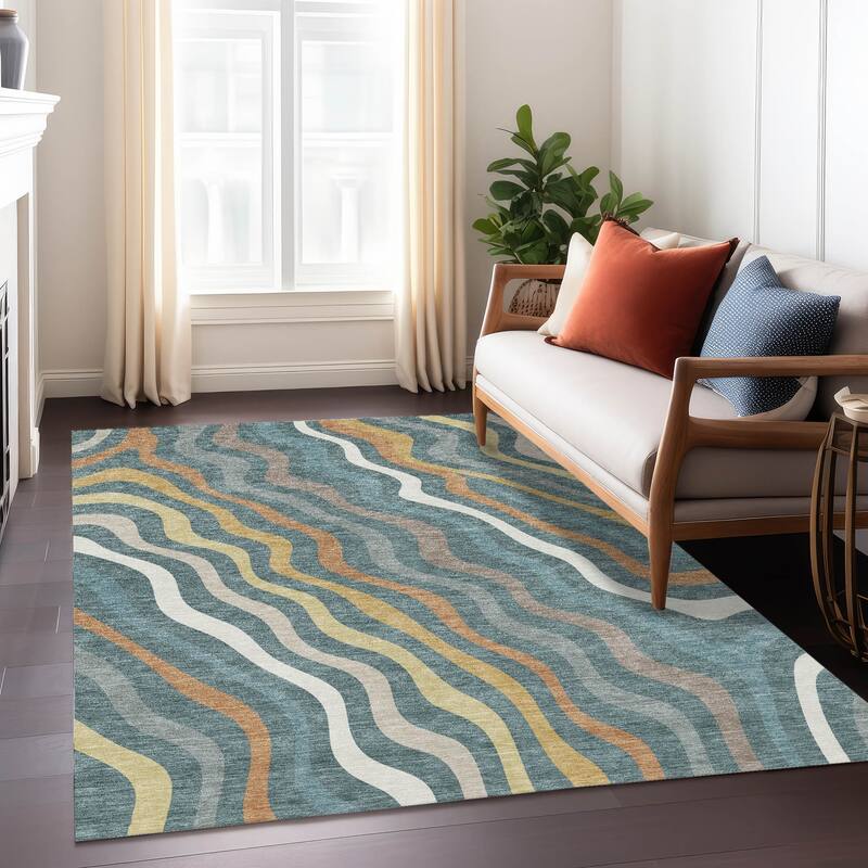 Machine Washable Indoor/ Outdoor Modern Eureka Chantille Rug