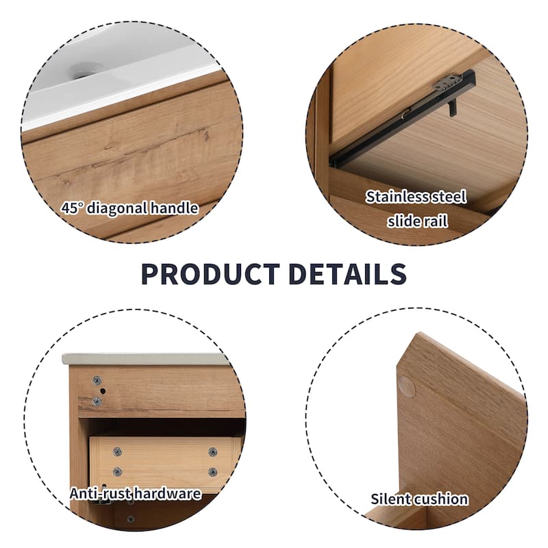 30"Wall Mounting Bathroom Vanity With Ceramic Sink, 2-Soft Close Drawer