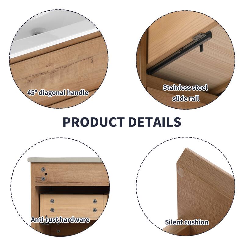35.9-Inch Modern Bathroom Vanity with Ceramic Sink, Adjustable Side Shelf, Soft-Close Drawers, and 45° Beveled Invisible Handle