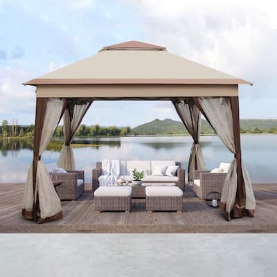 Outdoor 2-Tier Soft Top Event Tent Gazebo Canopy With Removable Zipper Netting