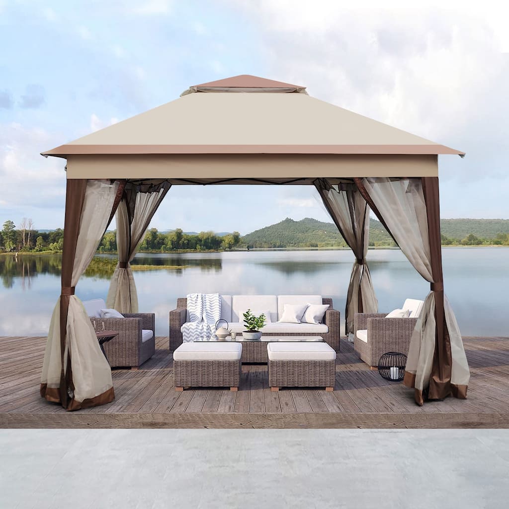 Sofucor 11x11Ft Gazebo Canopy With Removable Zipper Netting,2-Tier Soft Top Event Tent,Suitable for Patio Backyard Garden