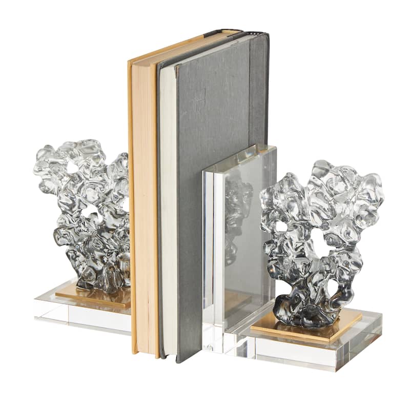 Glass Handmade Freeform Bookends with Clear Gold Supports - Set of 2 Clear - Roche River Decor - 4"W x 5"L x 6"H