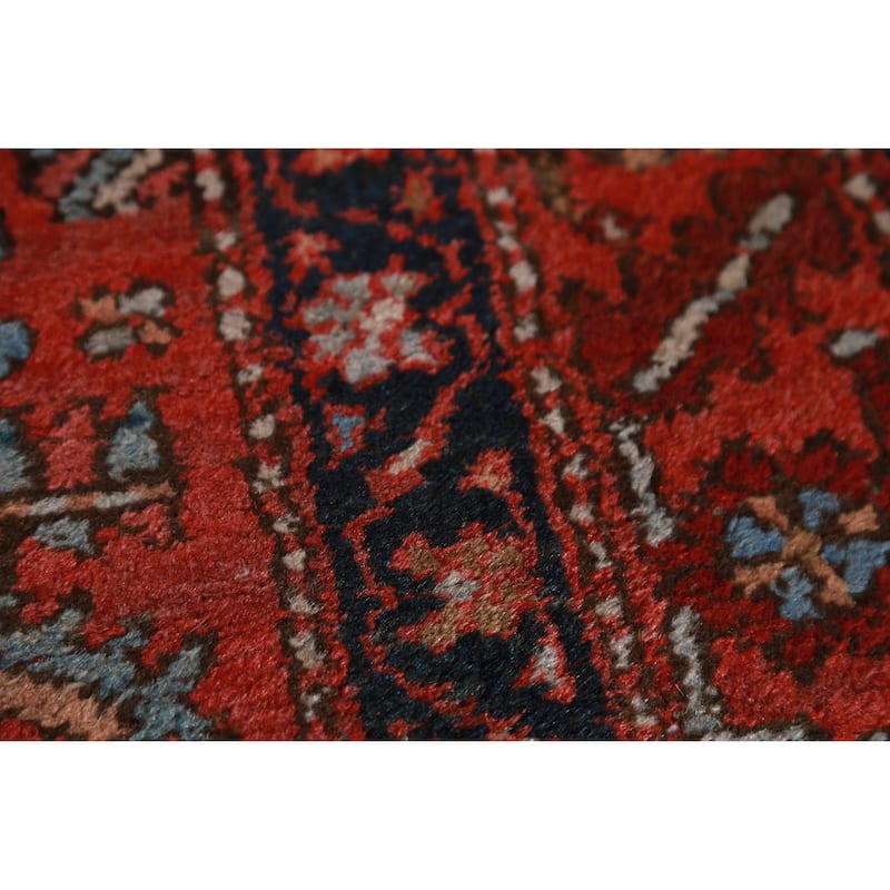 Hand Knotted Oriental 100% Wool Carpet Traditional Geometric Red Heriz (serapi) Runner Rug - 12' 1'' X 3' 0''
