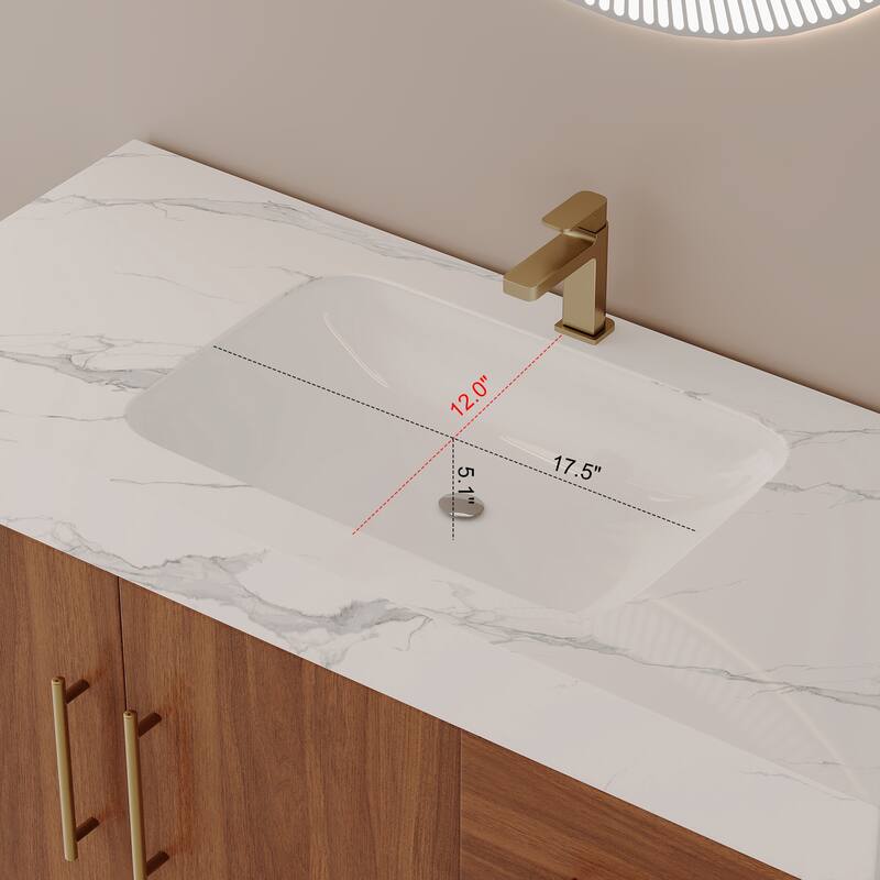 GDFStudio - Luxury 36" Freestanding Sintered Stone Bathroom Vanity with Seamless Ceramic Sink, Open Storage & Soft-Close Drawers