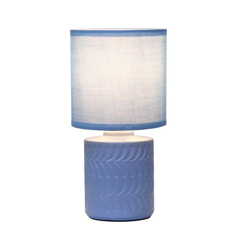 Floral Textured Ceramic Table Lamp with Drum Shade - 10" - Blue