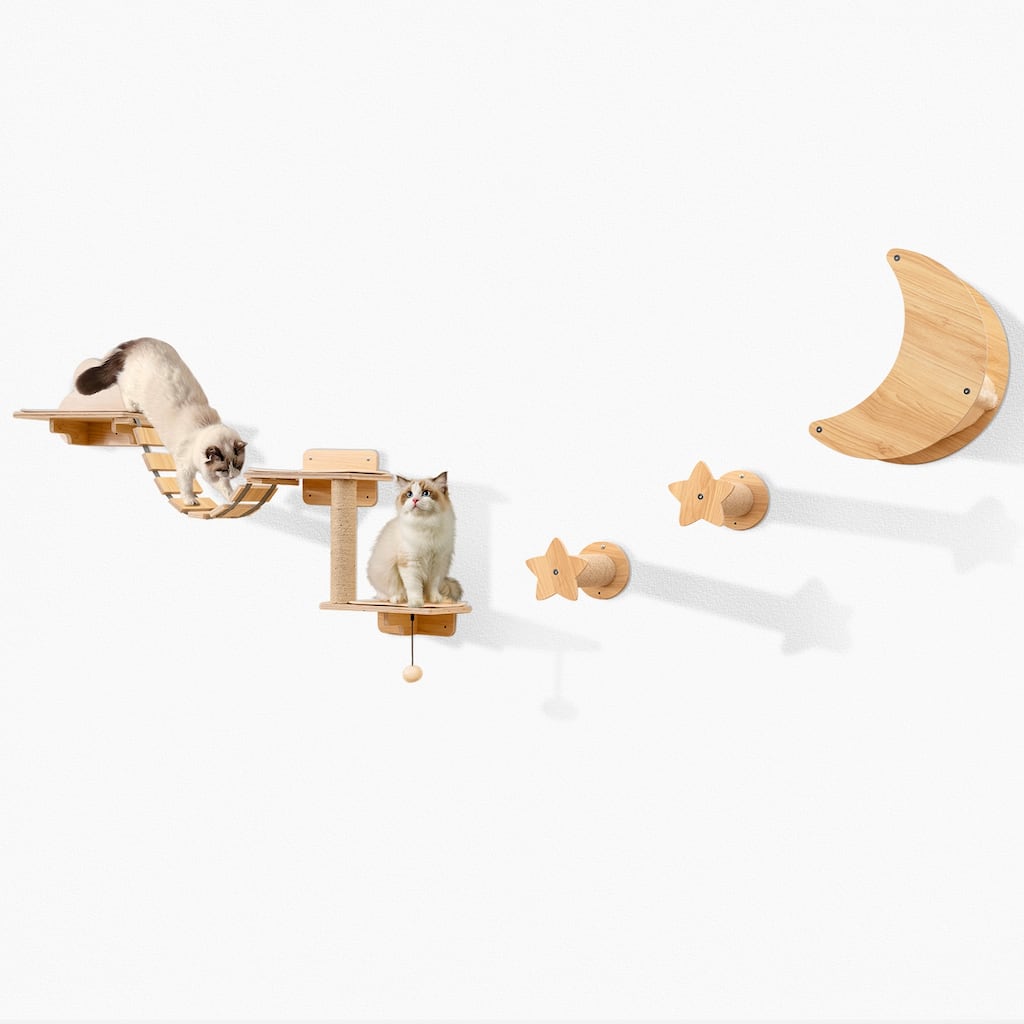 Gymax Wall-Mounted Cat Activity Center Modern Cat Wall Furniture Set - Beige