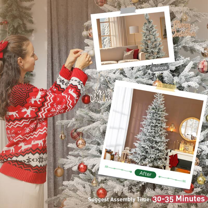 HOMCOM 9 ft Artificial Frosted Christmas Tree with Realistic Branches, Wide Full Spruce Holiday Decor, Hinged Xmas Tree