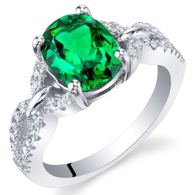 Sterling Silver 1.1 ct Created Emerald Birthstone Ring