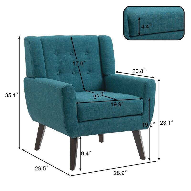 Mid Century Modern Button Tufted Accent Chair with Wood Legs