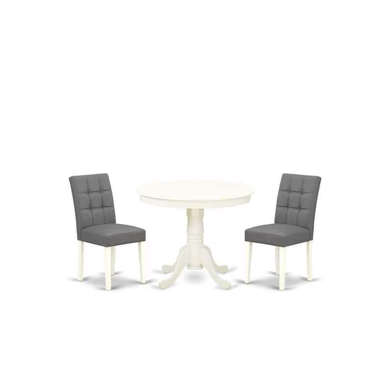 Round Pedestal Dining Table Set with 2 Chairs - Linen White Kitchen Table