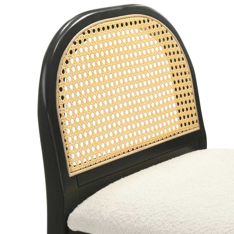 Lucio Modern Farmhouse Wood Counter Height Kitchen Bar Stool with White Boucle Fabric Upholstered Seat