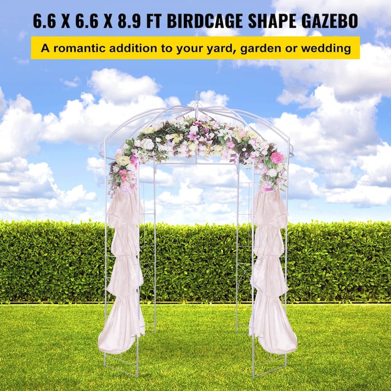 Outdoor Metal Garden Arbor Arch, Birdcage Trellis for Climbing Plants