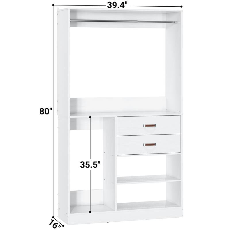 Rackcog Freestanding Closet Organizer with Hanging Rod, Closet System Wardrobe with Wood Drawers