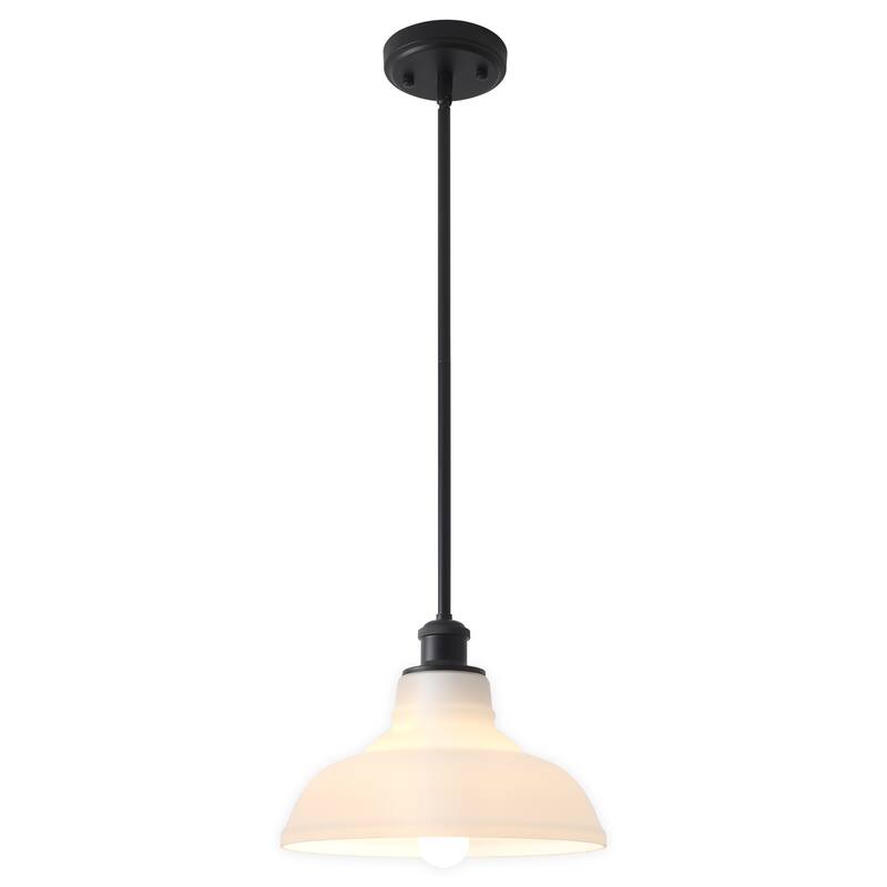 1-Light Adjustable Dome Shaded Pendant Light with Cream Glass Shade, Semi Flush Mount Chandelier for Dining Room Living Room