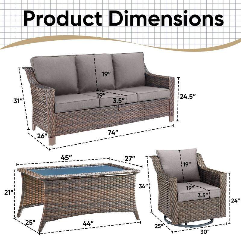 Pocassy Outside Sofa with Swivel Chair Set