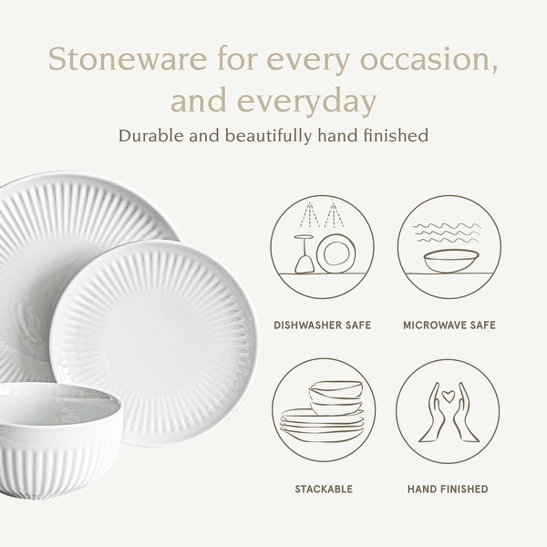 Over and Back White Porcelain 24pc Fluted Dinnerware Set - Bed