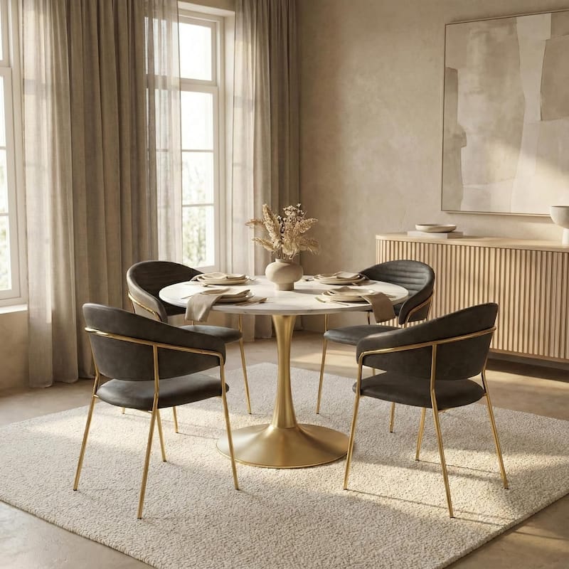 Bristol 40" Modern Round Dining Table with Accent Gold Steel Pedestal Base, Scratch-Resistant and Easy-Care