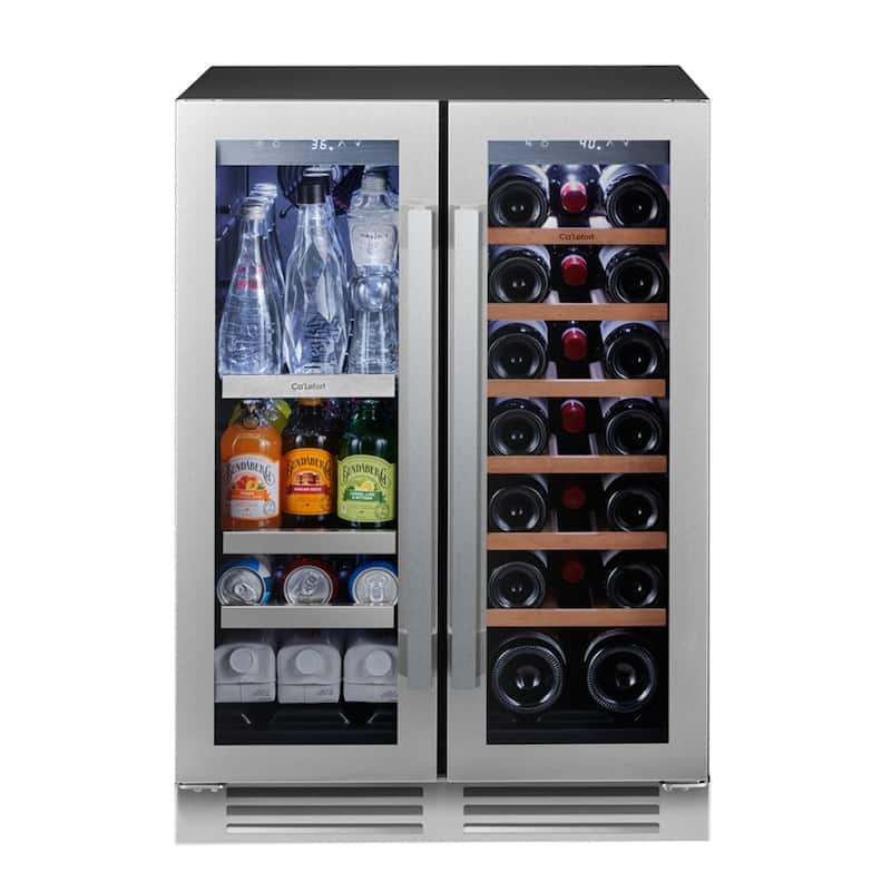 Ca'Lefort 24 inch 20 Bottle/ 60 Can Beverage Wine Cooler Dual Zone French Door Fridge - Stainless Steel