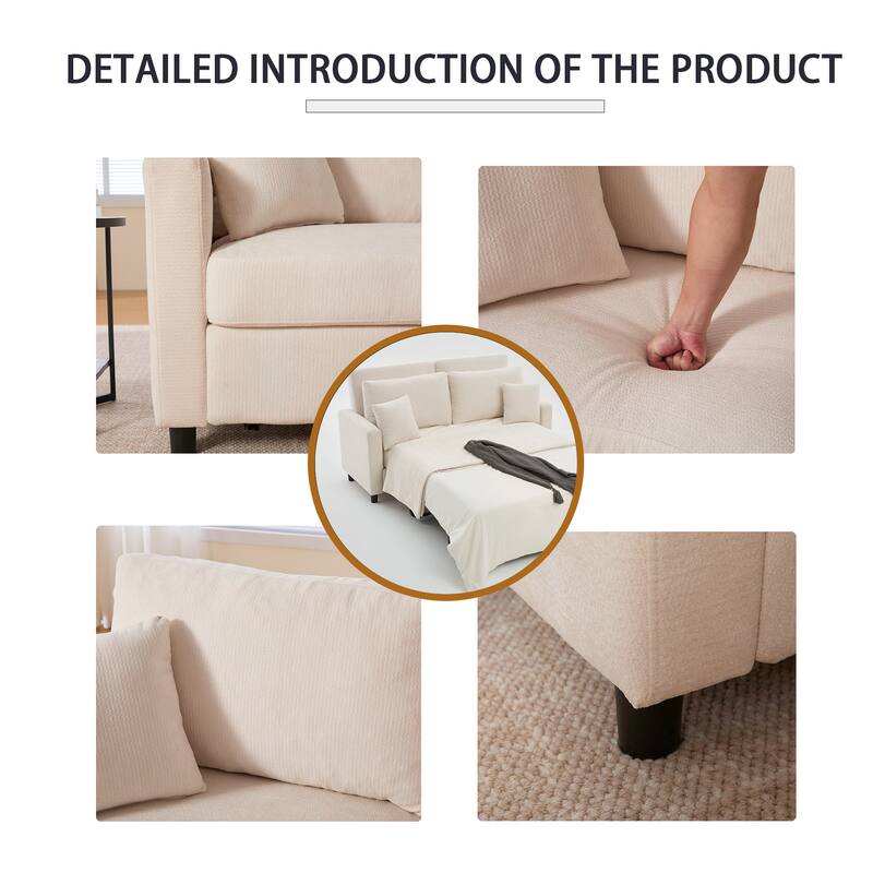 Sleeper Sofa Bed, Pull Out Couch with Mattress, 81.5" 2 Seater Upholstery Sectional Couches, Modern Linen Convertible Sofa