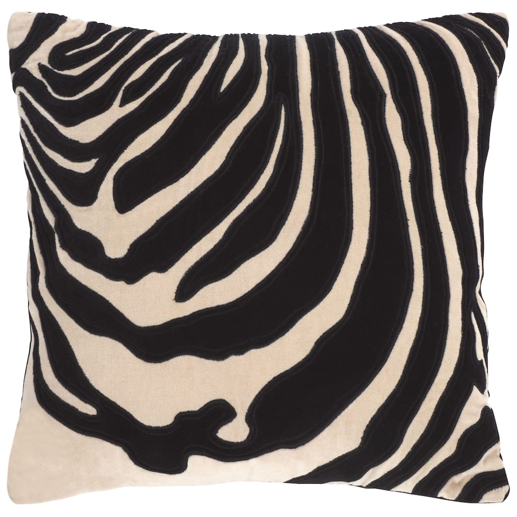 SAFAVIEH Home Spyro 18-inch Square Black/Ivory Cotton Velvet Decorative Throw Pillow