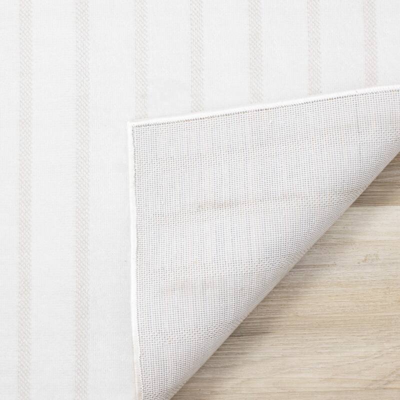 Washable Beige White Modern Curves Area Rug
