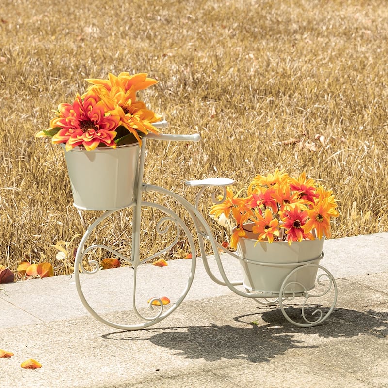 Glitzhome 21.5"L Spring Farmhouse Metal Bicycle Planter Stands Flower Pot Cart