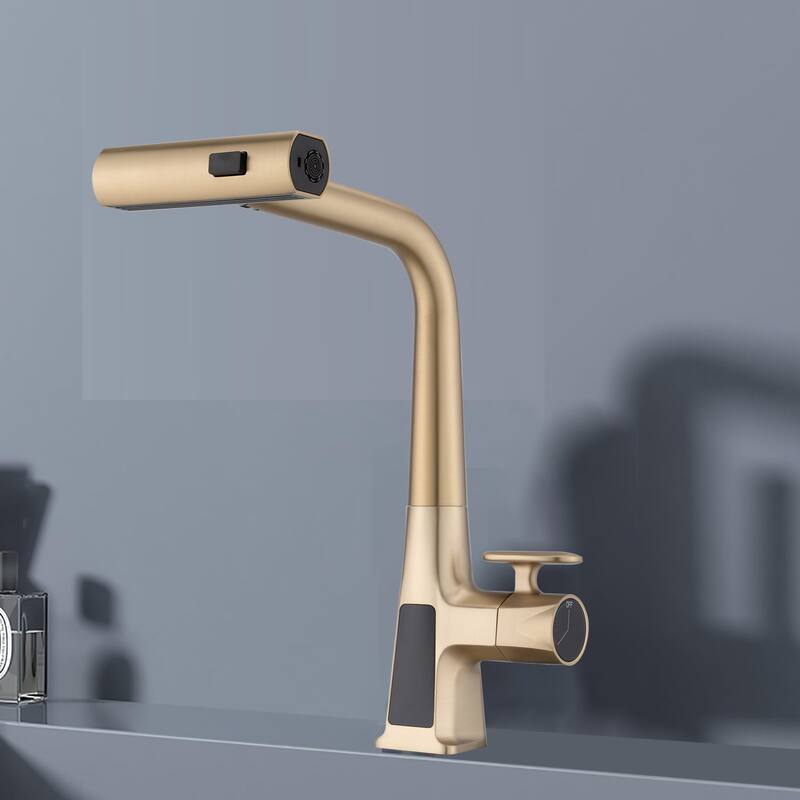Modern 360°Rotating Waterfall Kitchen Faucet with Temperature Display & Pull Down Sprayer