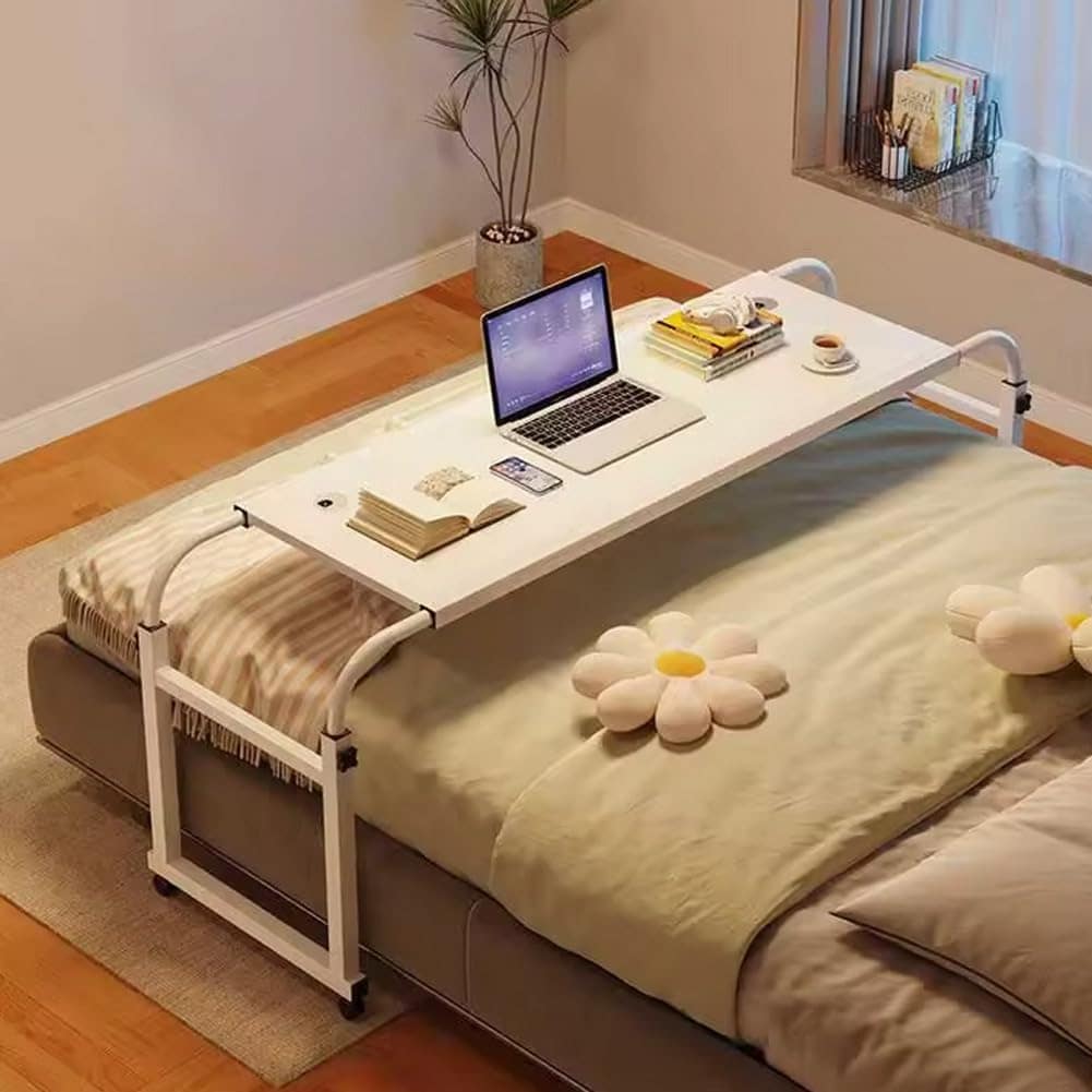 Overbed Table with Wheels, Adjustable Height & Length Rolling Desk for Home Office, Hospital & Bedroom