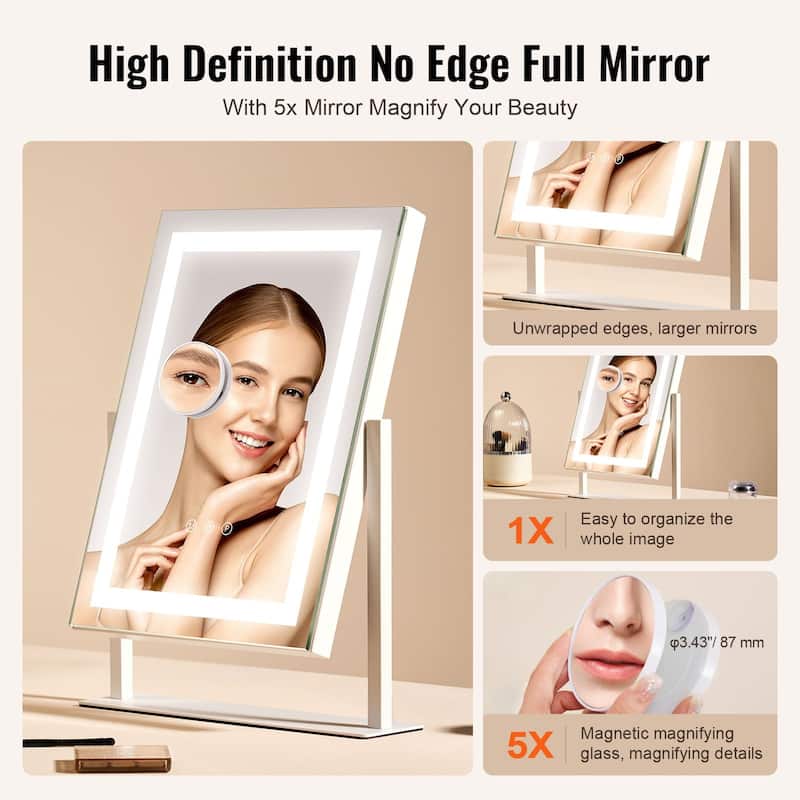 5 x Magnification Color Lighted Makeup Mirror with Charging Outlet and 2 Suction Cups