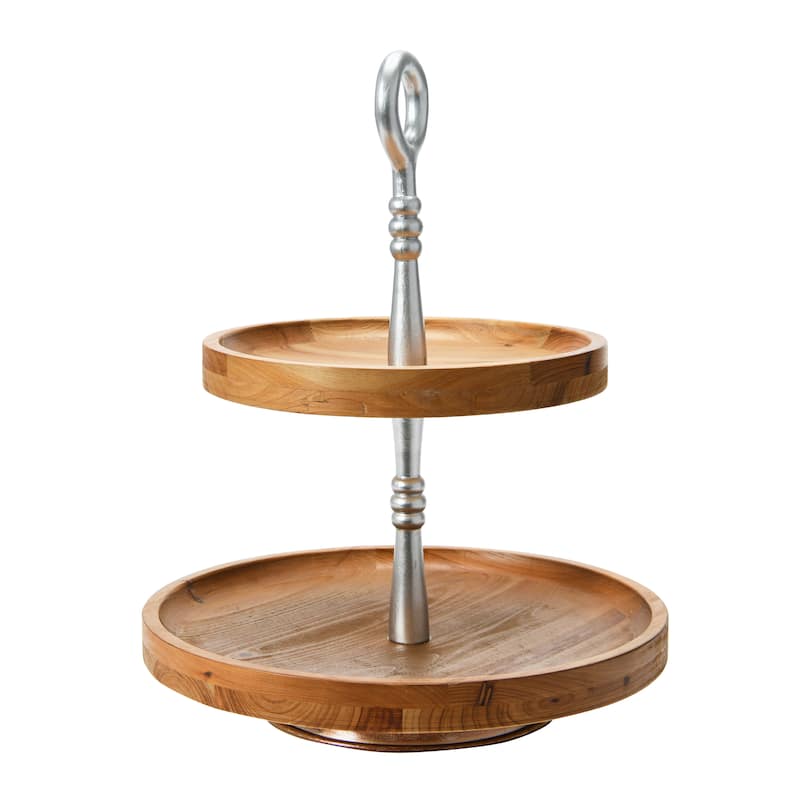 2 Toned Wood 2 Tier Decorative Tray