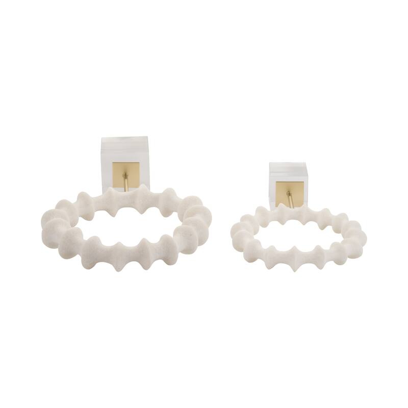 Sagebrook Home PREVISE Statuary in White, Iron and Crystal 15/18" Resin Decorative Objects, Set of 2 - 11" x 4" x 18"