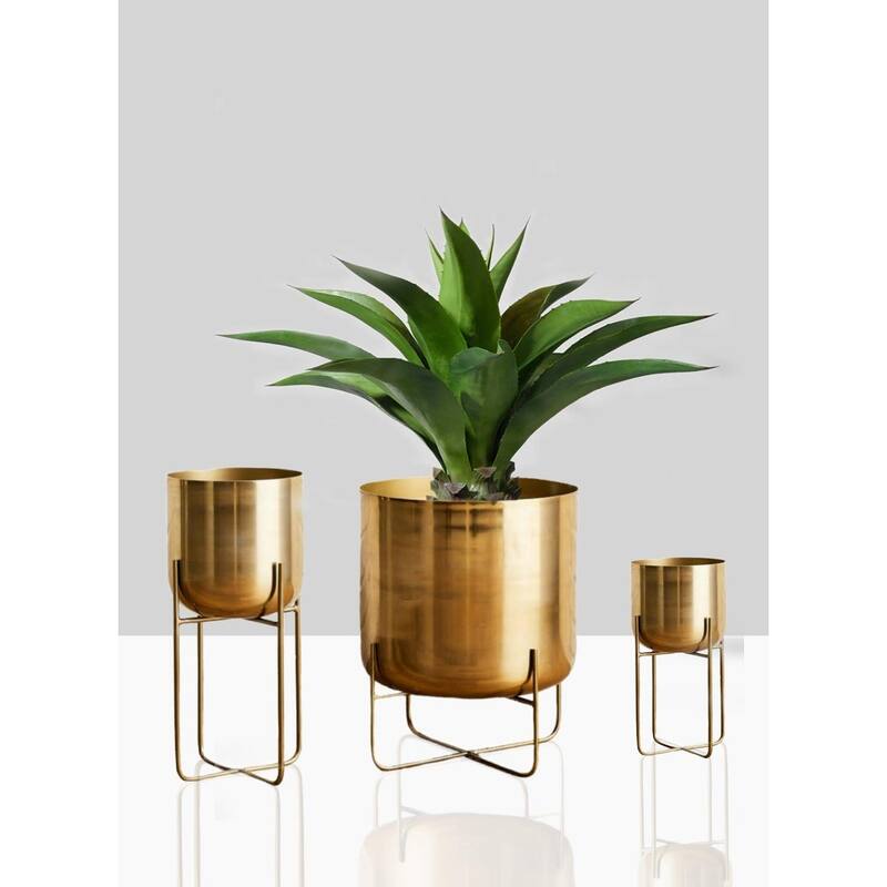 Gold Planter with Detachable Metal Stand, Decorative Indoor Planter Pot, Flower Pots Stand for Living Room, Kitchen, Office