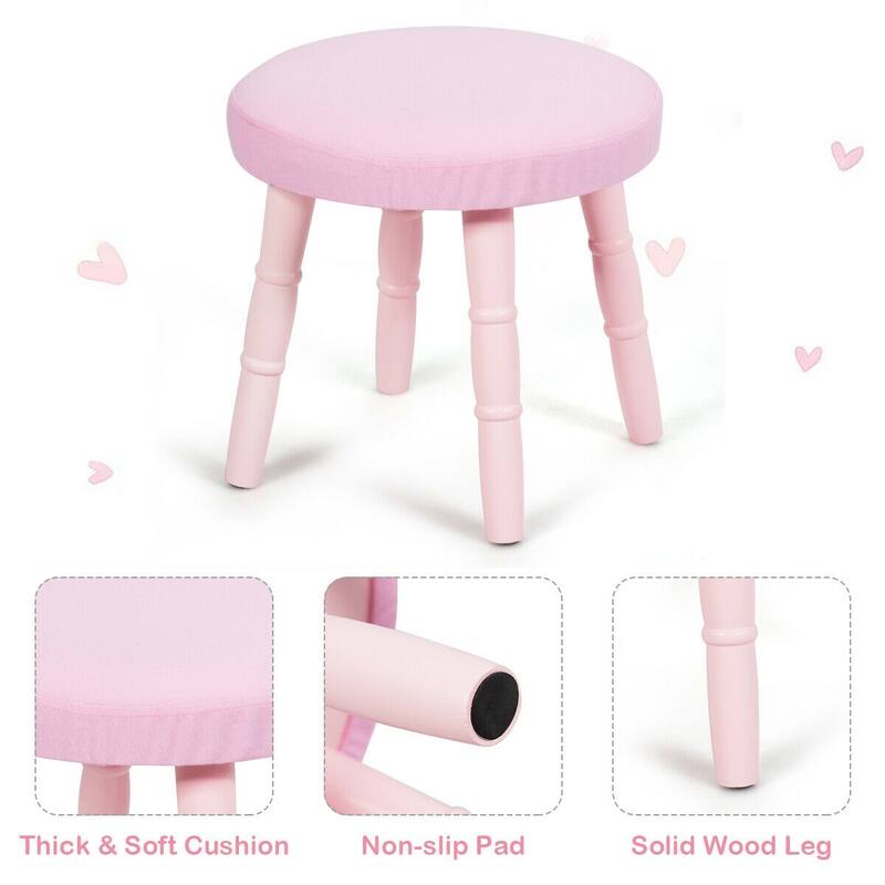 Gymax Kids Vanity Makeup Table & Chair Set Make Up Stool Play Set for