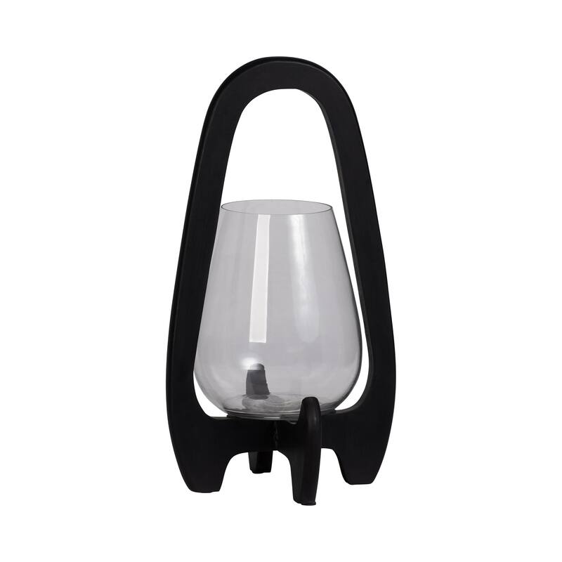 Glass Hurricane Lantern with Wood Handle - Black, 15 in. - 15.0"