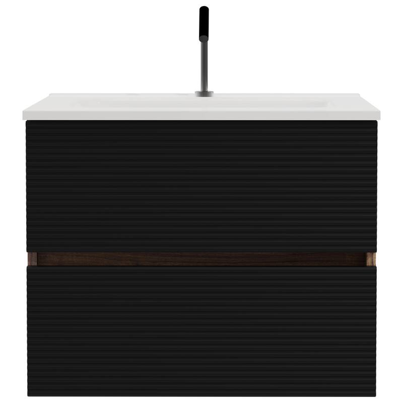24" Wall Mounted Soft Bathroom Vanity - Black+Brown