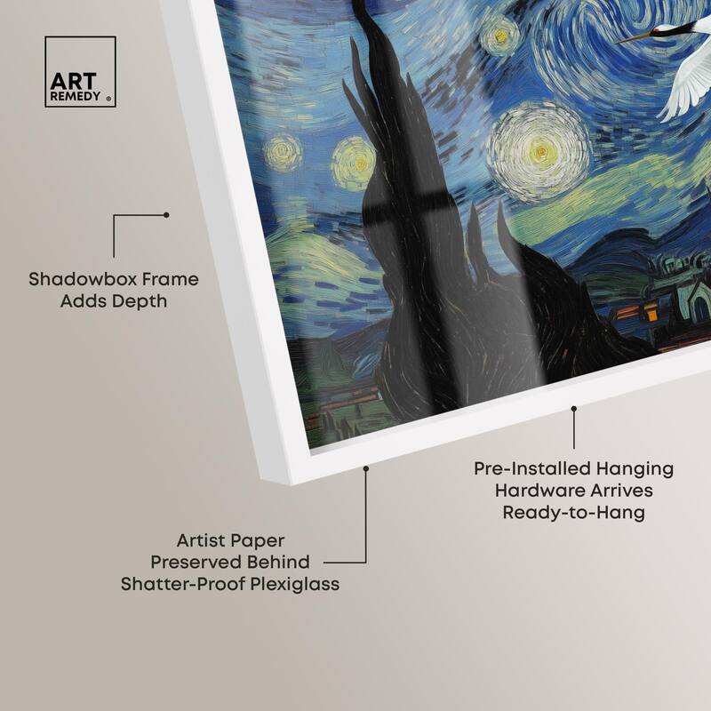 Crane Starry Night Shadowbox by Art Remedy